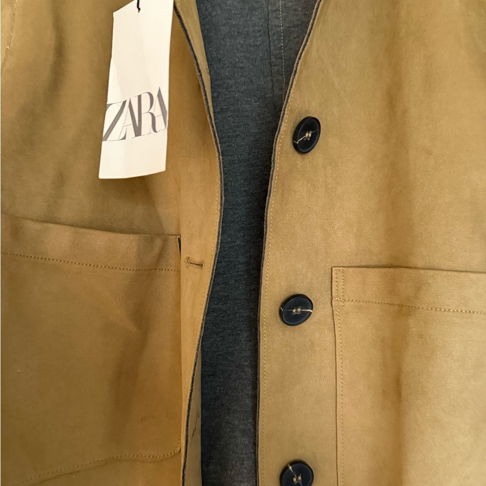 Zara Beige Button-Up Faux Suede Jacket Small NWT - Picture 5 of 5